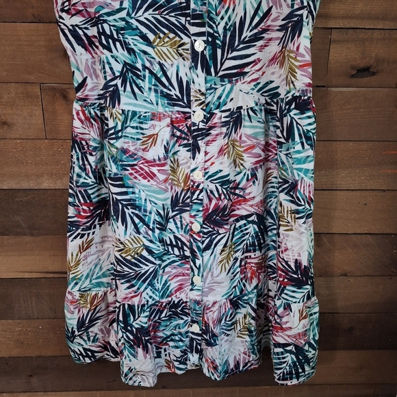 BEACHLUNCHLOUNGE Flutter Sleeven Linen Blend Button Front Floral Dress SZ L - Picture 4 of 8